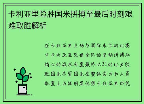 卡利亚里险胜国米拼搏至最后时刻艰难取胜解析