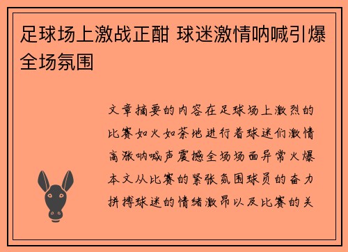足球场上激战正酣 球迷激情呐喊引爆全场氛围